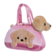 Rosa Tasche mit einem plüschigen Hundekopf, der aus der Tasche schaut, und einem Hundegesicht auf der Vorderseite.