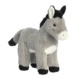Plüsch-Esel mit grauem Fell, schwarzer Mähne und weißen Akzenten, steht aufrecht und hat einen freundlichen Gesichtsausdruck.