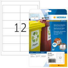 Wetterfeste Etiketten von Herma für Mülltrennung, mit der Aufschrift "Plastic" und einer Packungsgröße von 120 Etiketten.