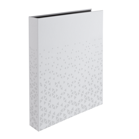 Weißer Ordner mit einem geometrischen Muster aus kleinen Dreiecken, der von oben sichtbar ist.