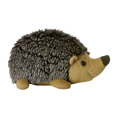 Stofftier eines Igels mit stacheligem Rücken und braunem Körper, in seitlicher Ansicht.