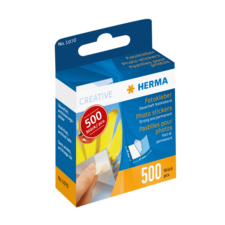 Packung mit 500 Fotoklebern von Herma, geeignet für das dauerhafte Anbringen von Fotos und anderen Materialien.