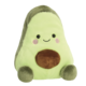 Kuscheliges Avocado-Plüschtier mit einem lächelnden Gesicht, runden Augen und einem braunen Kern in der Mitte.