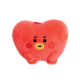 Rotes, herzförmiges Plüschspielzeug mit einem neutralen Gesichtsausdruck und kleinen, runden Wangen.