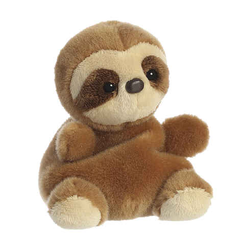 Plüschfaultier mit runden Augen und weichem, braunem Fell, sitzt aufrecht mit leicht ausgestreckten Armen.
