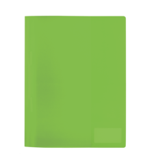 Ein leuchtend grünes Heft mit einem glatten Cover, das auf einer einfarbigen Oberfläche liegt.