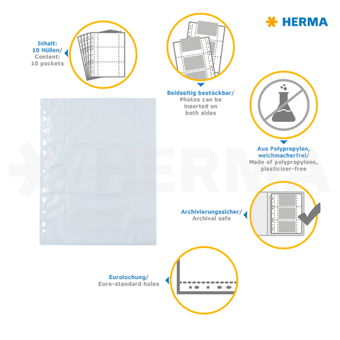 Transparente Hüllen aus Polypropylen, 10 Stück, beidseitig bestückbar, archivierungssicher, mit Eurolochung für Standardordner.