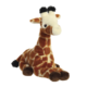 Plüschgiraffe mit braunem und beigem Fell, großen Augen und schwarzen Punkten auf dem Kopf, sitzt aufrecht.