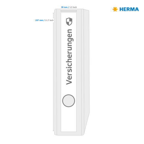 Ordner mit der Aufschrift "Versicherungen", Maße: 297 mm x 38 mm. Enthält Informationen zu Versicherungen.