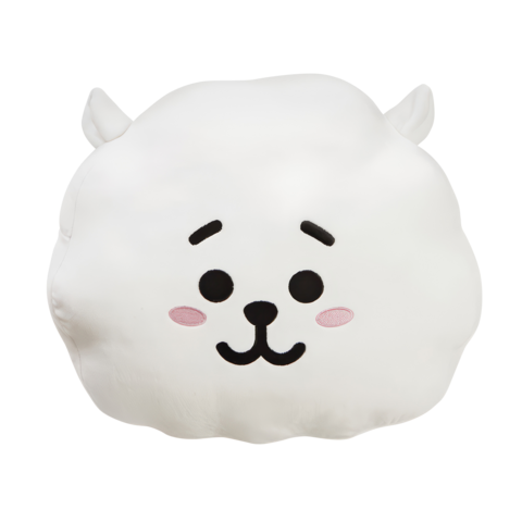 Kuschelkissen in Form eines niedlichen, weißen Bärenkopfes mit einem lächelnden Gesicht und kleinen Ohren.