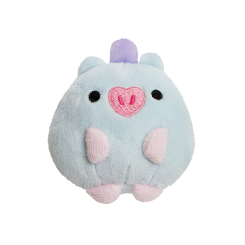 Kuscheltier in Form eines blauen Einhorns mit rosa Schnauze und kleinen Ohren, weich und rund.