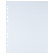 Leeres, transparentes Blatt mit mehreren horizontalen Fächern und Lochungen auf der linken Seite für einen Ordner.