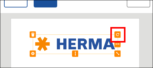 Das Logo von HERMA mit einem orangefarbenen Stern und verschiedenen Symbolen, darunter ein rotes "C" in einem Kästchen.