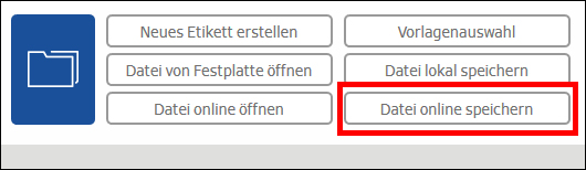 Schaltfläche zur Auswahl von Optionen zum Speichern von Dateien, einschließlich "Datei online speichern" in roter Schrift hervorgehoben.